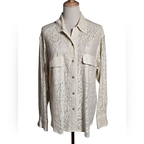Chaus Jeanswear Vintage Cream Lace Button-Up Shirt - Picture 1 of 7